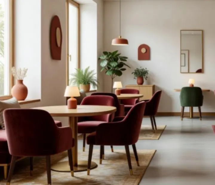 Interiér restaurace Tajný Salon s elegantním světlým designem